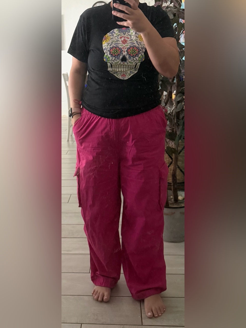 Women's Cargo Parachute Pants - Hot Pink
